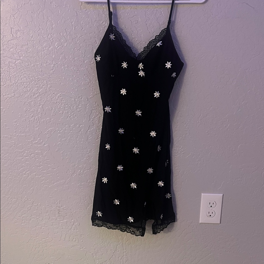 Lovely Day Black Mini Dress with White Floral Accents